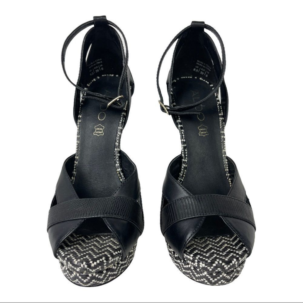 Aldo Black White Chevron Platform Heels Size 8.5